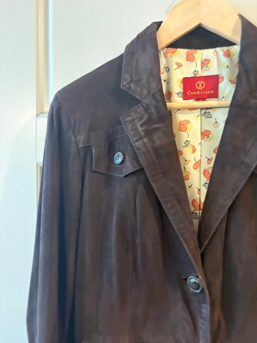 Cole Haan Brown Leather Jacket Blazer Style Size S Button Front Classic - Picture 5 of 16